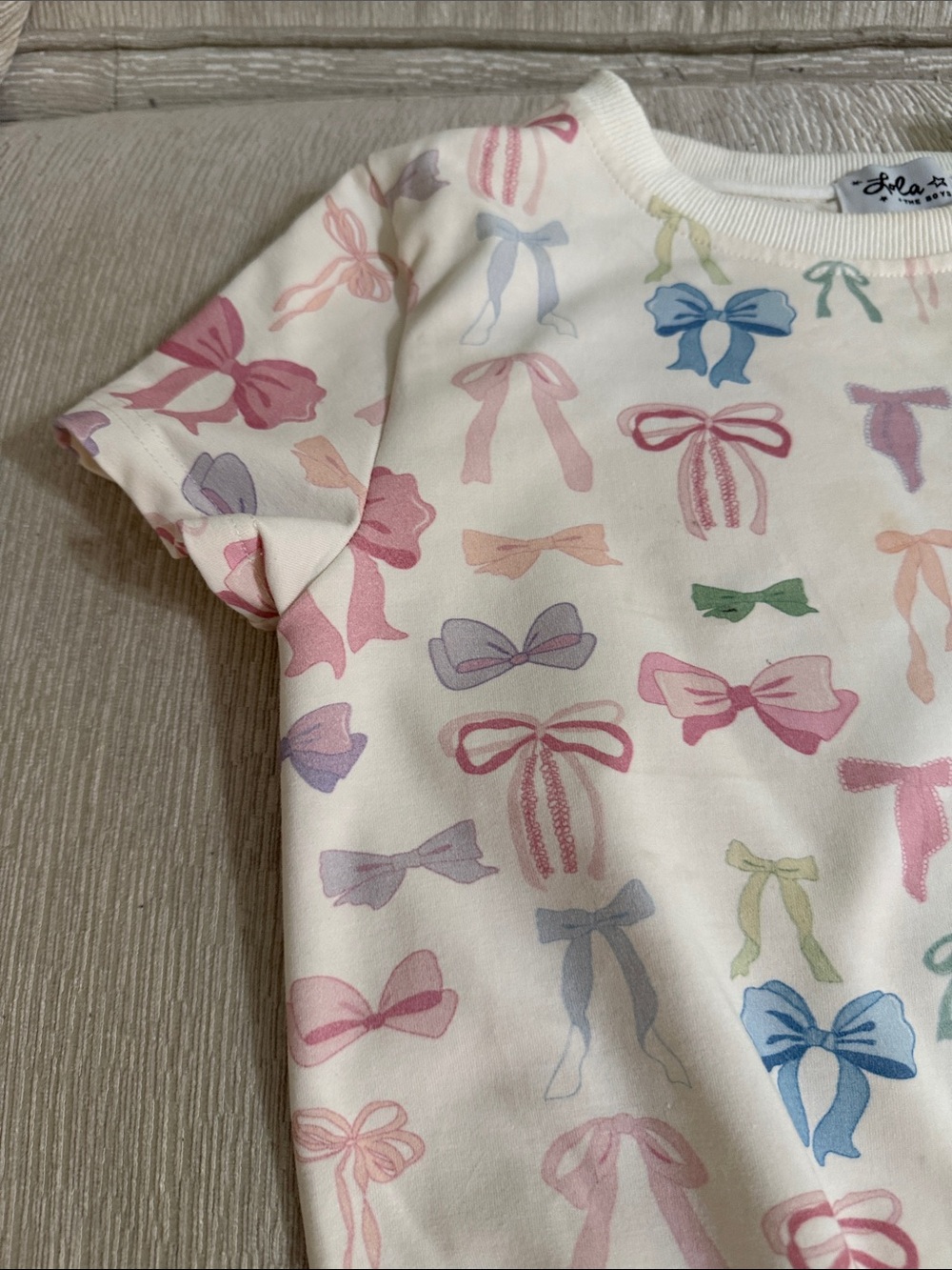 Lola and the Boys White Bow Print Pajama Set - Pink & Pastel Bows size 14 - Picture 5 of 17